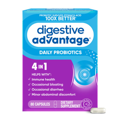 Digestive Advantage Probiotics For Digestive Health, Daily Probiotics For Women & Men, Supports Gut Health, Occasional Bloating & Diarrhea, Minor Abdominal Discomfort, & Immune Support, 80ct Capsules