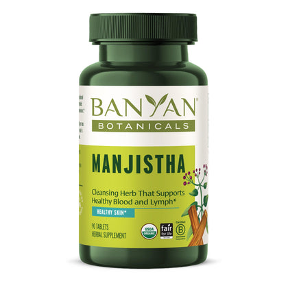 Banyan Botanicals Manjistha Tablets - Made from Pure Manjistha Powder - Organic Skin Supplement for Natural Blood Cleanse & Lymphatic System Support* - 90 Tablets - Non-GMO Sustainably Sourced Vegan