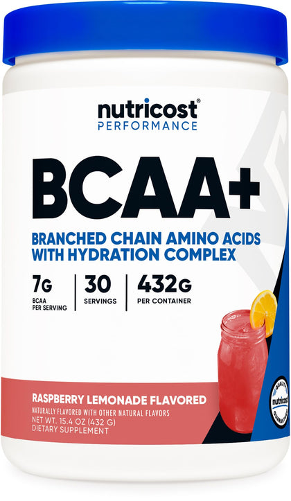 Nutricost BCAA + Hydration Powder (Raspberry Lemonade) 30 Servings - Branched Chain Amino Acids with Hydration Complex - Gluten-Free, Non-GMO