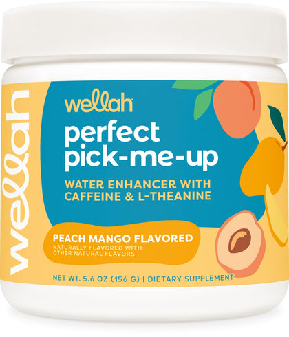 Wellah Perfect Pick-Me-Up (Peach Mango) 30 Servings - Energy Boost Drink Mix