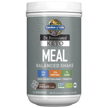 Garden of Life Dr. Formulated Keto Meal Balanced Shake - Chocolate Powder, 14 Servings, Truly Grass Fed Butter & Whey Protein Plus Probiotics, Non-GMO, Gluten Free, Ketogenic, Paleo Meal Replacement