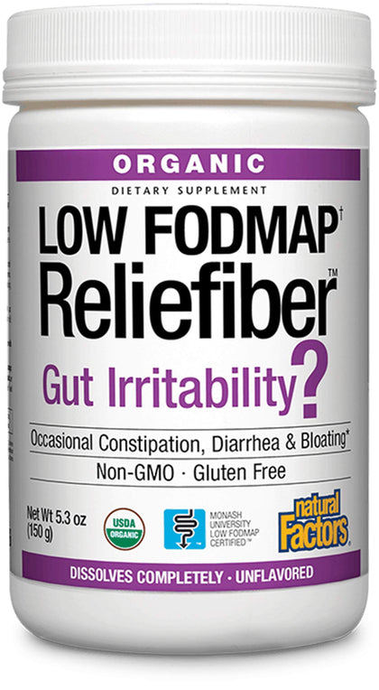 Natural Factors, Organic Low FODMAP Reliefiber, Digestive Fiber Powder, Unflavored, 5.3 Oz