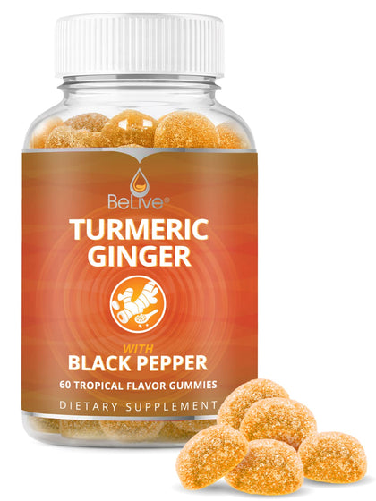 BeLive Turmeric Curcumin with Black Pepper & Ginger - 500 mg of Turmeric and Ginger Supplement for Immune Support, Healthy Skin, and Joint Health - Tropical Flavor | 60 Count