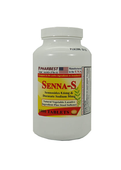 PHARBEST Senna Plus Vegetable Laxative with Stool Softener - 1000 Tablets (1 Bottle)