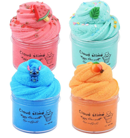 4 Pack Cloud Slime Kit,Bule,Red,Orange Colorful Scented DIY Mini Slime Supplies for Kids, Best Birthday Gift Stress Relief Toy for Kids Education, Party Favor