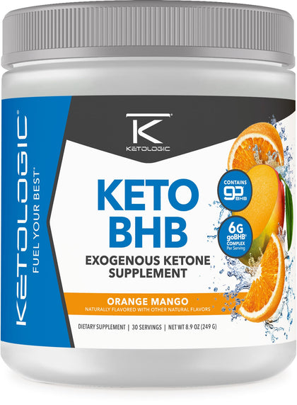 Ketologic Keto BHB (Orange Mango Flavor) 30 Servings - Exogenous Ketone Supplement with goBHB, Beta-Hydroxybutyrate Salts