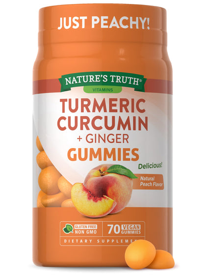 Nature's Truth Vegan Turmeric Curcumin Gummies | 70 Count | Plus Ginger | Peach Flavor | Non-GMO & Gluten Free Supplement