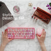 Perixx PERIDUO-713 Wireless Mini Keyboard and Mouse Combo, Retro Round Key Caps, Pastel Pink, US English Layout