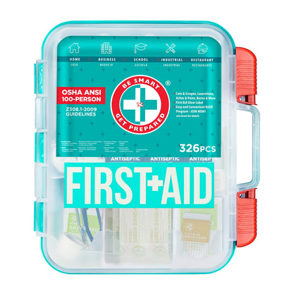 Be Smart Get Prepared First Aid Kit, Teal, 326 Piece, Exceeds OSHA and ANSI Guidelines 100 People - Office, Home, Car, School, Emergency, Survival, Camping, Hunting and Sports