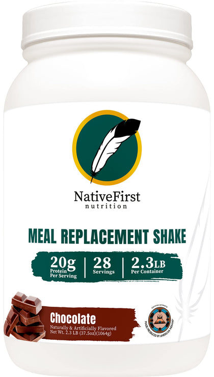 NativeFirst Complete Meal Replacement Shake - 20g Protein Per Serving, Non-GMO, Gluten Free (Chocolate, 28 Servings)