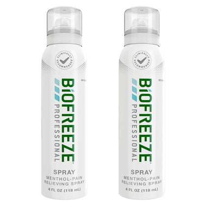 Biofreeze Professional Strength Pain Relief Aerosol Spray, Arthritis Pain Reliever, Knee & Lower Back Pain Relief, Sore Muscle Relief, FSA Eligible, 2 Pack (4 FL OZ Biofreeze Menthol Spray)