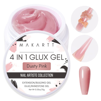 Makartt Solid Builder Nail Gel,15ML 4 in 1 Nail Extension Gel UV Glue for Acrylic Nails Soft Gel Nails Rhinestones Gel 3D Nail Sculpture Gel Hard Gel for Nails UV/LED Nail Lamp Required Dusty Pink