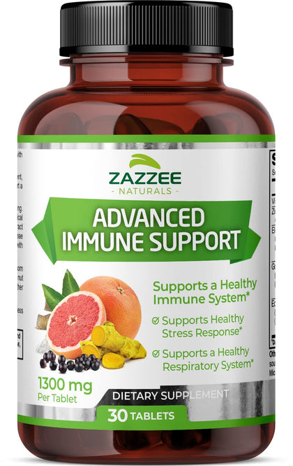 Zazzee Advanced Immune Support, 1300 mg per Tablet, 30 Vegan Tablets, 30 Day Supply, 1000 mg Vitamin C, 1000 mg Echinacea, 1000 mg Elderberry, 200 mg Goldenseal, Zinc, All-Natural and Non-GMO