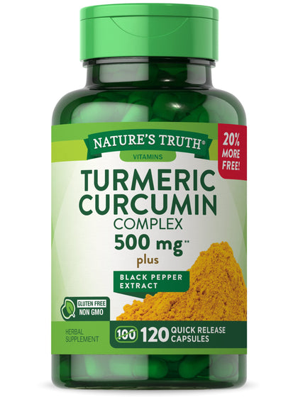 Turmeric Curcumin with Black Pepper Extract | 500mg | 120 Capsules | Non-GMO & Gluten Free Complex Supplement | by Nature's Truth