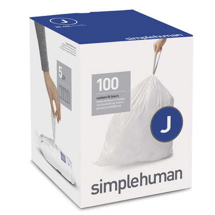 simplehuman Code J Custom Fit Drawstring Trash Bags, 100 Count, 30-45 Liter / 8-12 Gallon, White