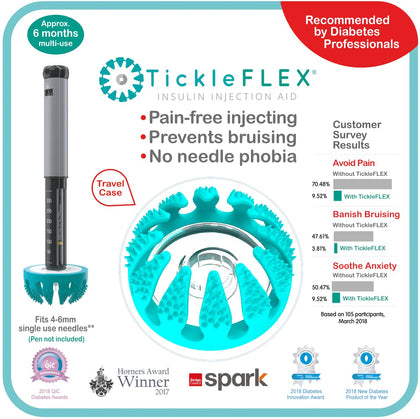 TickleFlex Insulin Pen Needle Injection Aid - Patent Pending Award Winning Universal Fit Add-on for Standard Pen Needles for Reducing Pain, Bruising and Anxiety (TickleFlex)