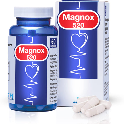 MAGNOX 520 - Magnesium Supplement 520mg of High Absorption Magnesium for Men & Women with Dead Sea Minerals - Magnesium for Sleep & Muscle Pain Relief, Vegan, Kosher, Halal & Gluten-Free (60 Caps)