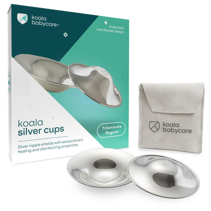 Koala Babycare The Original Silver Nursing Cups - Nipple Shields for Nursing Newborn -Breastfeeding Essentials - Protect and Soothe - Tri-Laminate Silver - Standard Size