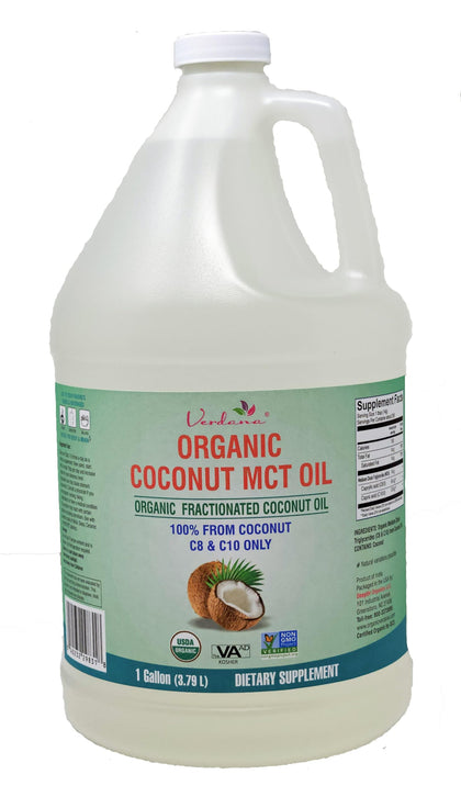 Verdana USDA Certified Organic Coconut MCT Oil -Fractionated Coconut Oil - 100% Pure with No Palm Kernel Used - Kosher, Food Grade, Vegan, Non-GMO - Great for Keto and Paleo Diets - 1Gallon