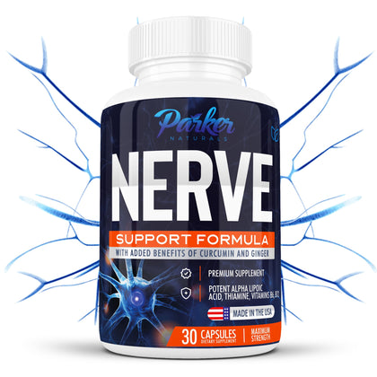 Parker Naturals Nerve Support Supplement with Alpha Lipoic Acid 600mg, Thiamine, Curcumin, Ginger Root, and Vitamin B6, B12 | Neuro Health Supplement, 30 Capsules