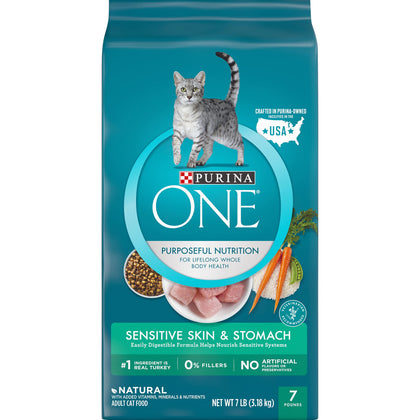 Purina ONE Sensitive Stomach, Sensitive Skin, Natural Dry Cat Food, +Plus Sensitive Skin and Stomach Formula - 7 lb. Bag