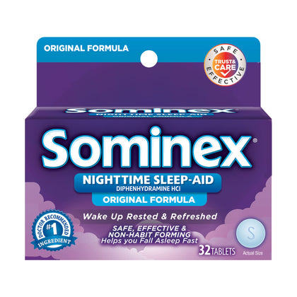 Sominex Nighttime Sleep-Aid, Safe and Effective, Non-Habit Forming, Original Formula Tablets, Blue, 32 Count