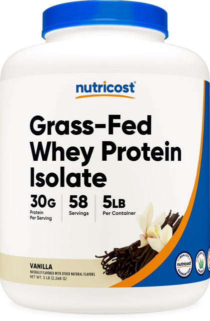 Nutricost Grass-Fed Whey Protein Isolate (Vanilla) 5LBS - Non-GMO, Gluten Free, Natural Flavors