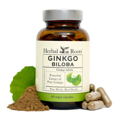 Herbal Roots Ginkgo Biloba Made with Pure Organic Ginkgo Leaf - 1,400mg per Serving, 60 Vegan Capsules