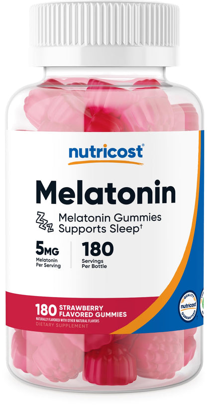 Nutricost Melatonin 5mg, 180 Gummies, Strawberry Flavored - Gluten Free, Non-GMO, No Corn Syrup