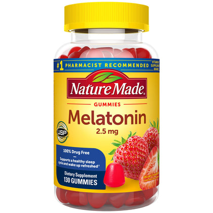 Nature Made Melatonin 2.5 mg Gummies, 100% Drug Free Sleep Aid for Adults, 130 Gummies, 130 Day Supply