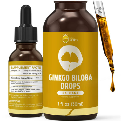 KingHealth Ginkgo Biloba Liquid Extract, Organic Ginkgo Leaf Tincture, 98% Absorption, Vegan, Non-GMO, Alcohol Free- 1 fl oz