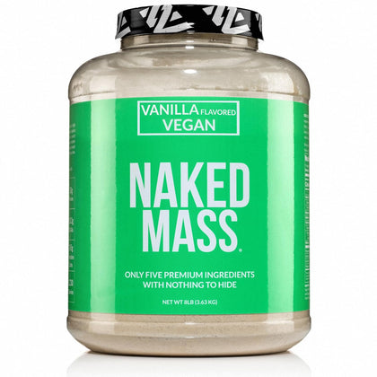 Naked Mass - Vanilla Vegan Weight Gainer - 8Lb Bulk, GMO Free, Gluten Free, Soy Free & Dairy Free. No Artificial Ingredients - 1,230 Calories - 11 Servings