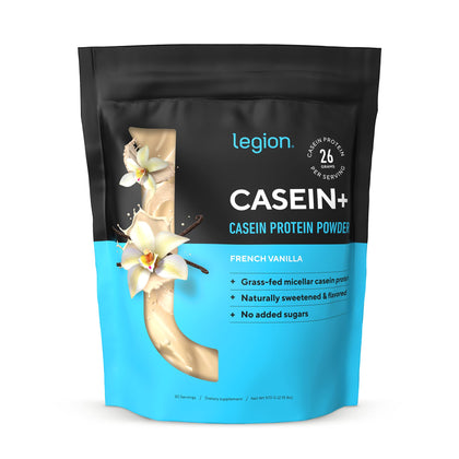 LEGION Casein+ Vanilla Pure Micellar Casein Protein Powder - Non-GMO Grass Fed Cow Milk, Natural Flavors & Stevia, Low Carb, Keto Friendly - Best Pre Sleep (PM) Slow Release Muscle Recovery Drink 2lb