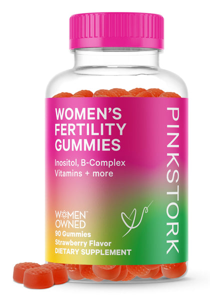 Pink Stork Fertility Gummies for Women - Support Conception for Her and Hormone Balance with Inositol, Folic Acid, and Vitamin B6, Prenatal Fertility Supplements for Women - Strawberry, 90 Count (Expiry -2/28/2025)