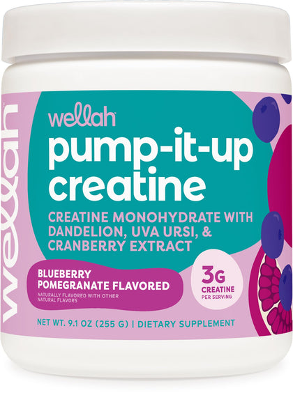 Wellah Pump-It-Up Creatine (50 Servings, Strawberry Lemonade) - Creatine Monohydrate with Dandelion, Uva Ursi, & Cranberry Extract