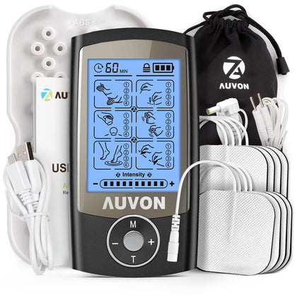 AUVON Rechargeable TENS Unit Muscle Stimulator, 24 Modes 4th Gen TENS Machine with 8pcs 2