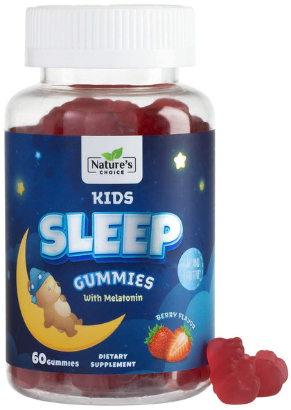 Kids Melatonin Gummy 1mg, 100% Drug-Free & Effective Sleep Supplement Gummies for Children Ages 3 and Up, Chewable Supplement for Restful Sleep, Natural Berry-Flavored - 60 Gummies