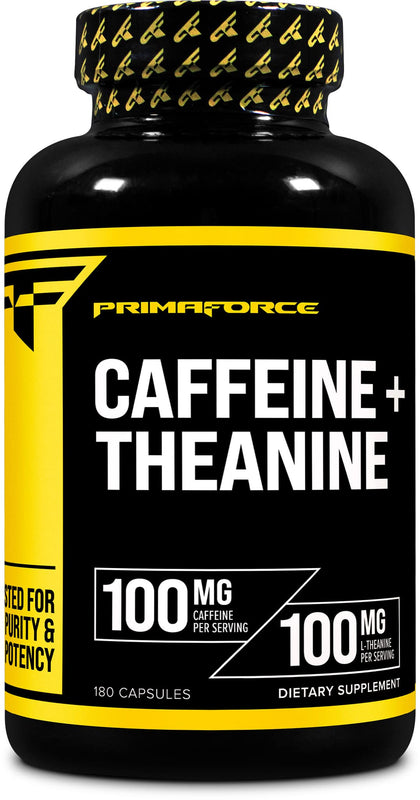 Primaforce Caffeine with L-Theanine, 100mg of Each, 180 Capsules, 180 Servings - Non-GMO, Soy Free, and Gluten Free