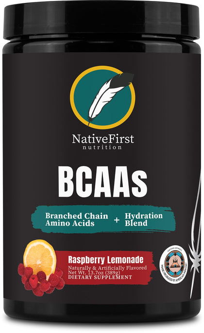 NativeFirst BCAA Powder (28 Servings) - Gluten Free, Non-GMO Branched Chain Amino Acids (Raspberry Lemonade)