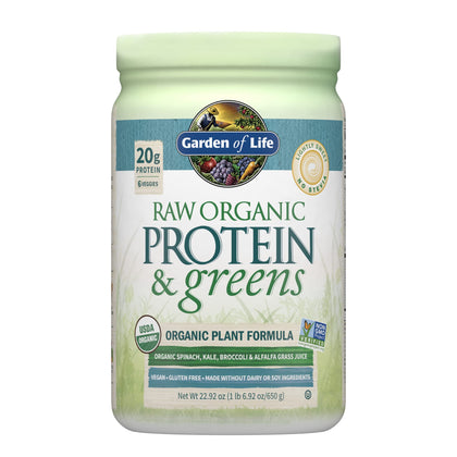 Garden of Life Raw Organic Protein & Greens Lightly Sweet, Vegan Protein Powder for Women and Men, Plant Protein, Pea Protein, Greens & Probiotics, Dairy Free, Gluten Free Low Carb Shake, 20 Servings