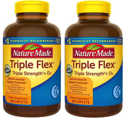 Nature Made TripleFlex, Glucosamine Chondroitin and MSM - 2 Bottles, 200 Caplets Each, 400 Caplets Total