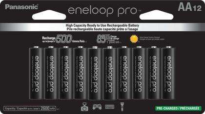 Eneloop Panasonic BK-3HCCA12FA pro AA High Capacity Ni-MH Pre-Charged Rechargeable Batteries, 12-Battery Pack