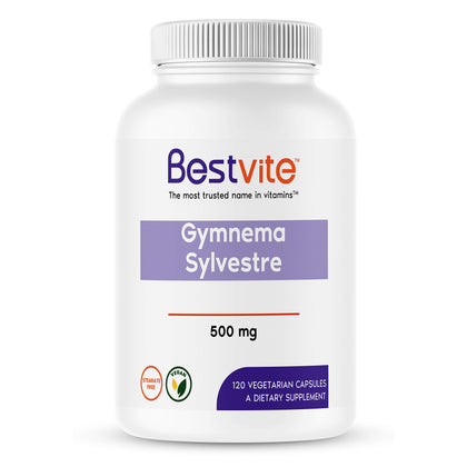 BESTVITE Gymnema Sylvestre 500mg (120 Vegetarian Capsules) - Standardized to 75% Gymnemic Acid - No Stearates - No Fillers - No Flow Agents- Vegan - Non GMO - Gluten Free