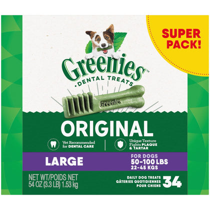 Greenies Original Large Natural Dental Care Dog Treats, 54 oz. Pack (34 Treats)