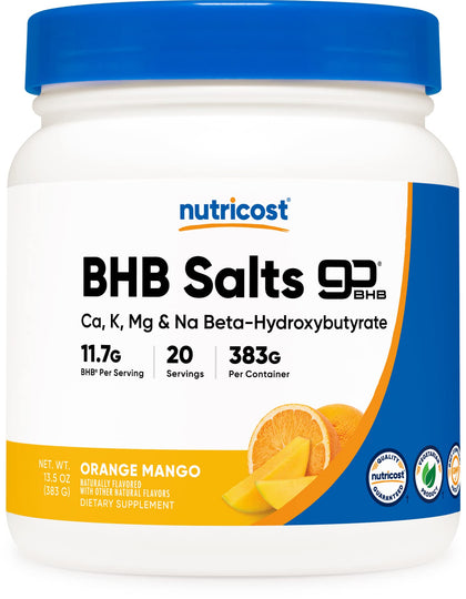 Nutricost BHB Exogenous Ketones Salts (Beta-Hydroxybutyrate) 4-in-1 Powder (20 Servings) Orange Mango - Gluten Free and Non-GMO