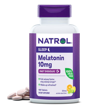 Natrol Fast Dissolve Melatonin 10 mg, Dietary Supplement for Restful Sleep, Fast-Dissolve Tablets for Adults, 100 Citrus-Flavored Melatonin Tablets, 100 Day Supply