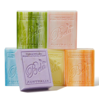 BELA, Assorted, Natural Ingredient Soap Bars, Triple-French Milled Moisturizing Bar Soap Gift Sulfate-Free (93g) 3.3 oz each - 6 Pack