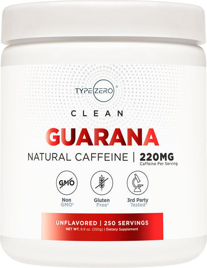 Type Zero Clean Guarana Powder Drink Mix (250 Servings, Unflavored) - 220 MG Caffeine Per Serving, Natural Caffeine, Non GMO, Gluten Free