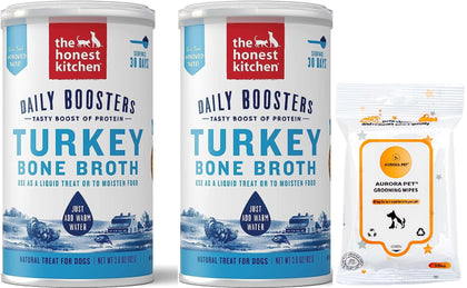 Aurora Pet Bundle Pack (2) The Honest Kitchen Daily Boosters Instant Bone Broth with Turmeric Plus AuroraPet Wipes