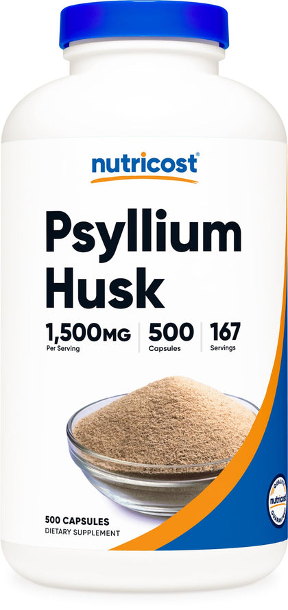 Nutricost Psyllium Husk 1500mg Per Serving, 500 Capsules - Non-GMO & Gluten Free